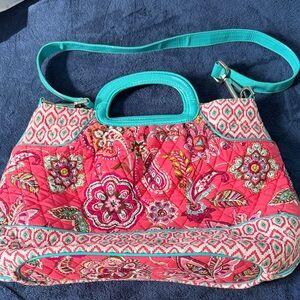 Vera Bradley Quilted Floral Shoulder Bag in Pink and Teal